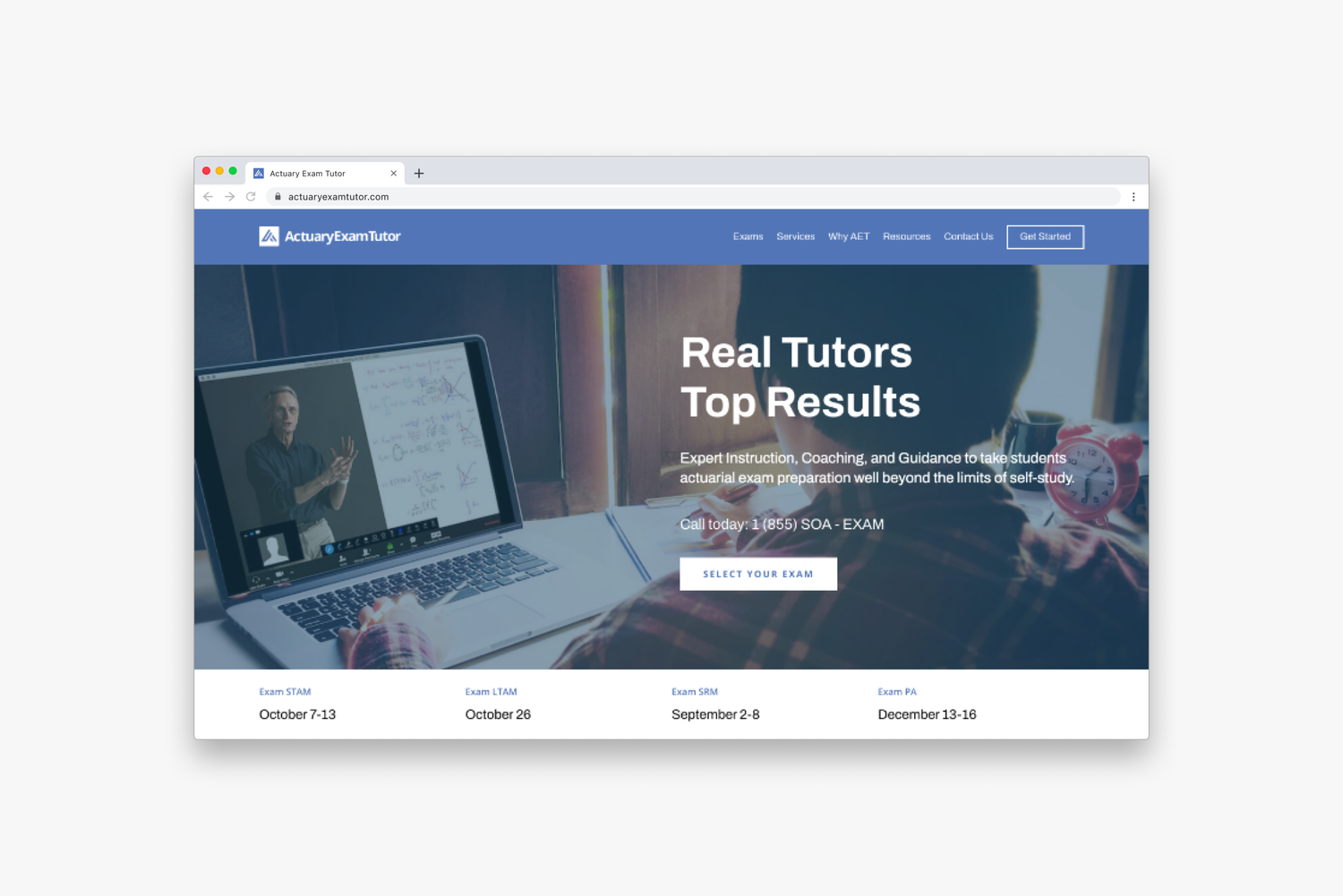 ActuaryExamTutor homepage design
