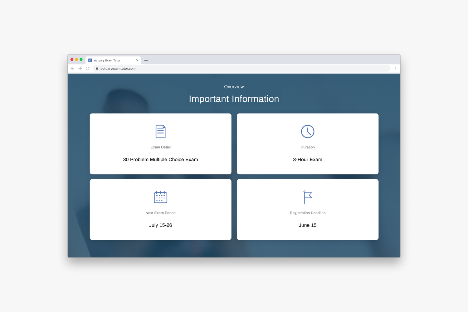 ActuaryExamTutor important information page design