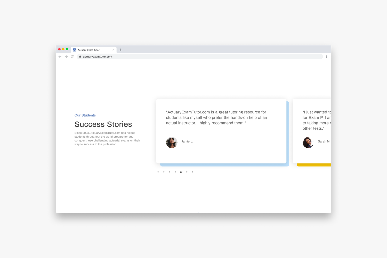 ActuaryExamTutor testimonials page design
