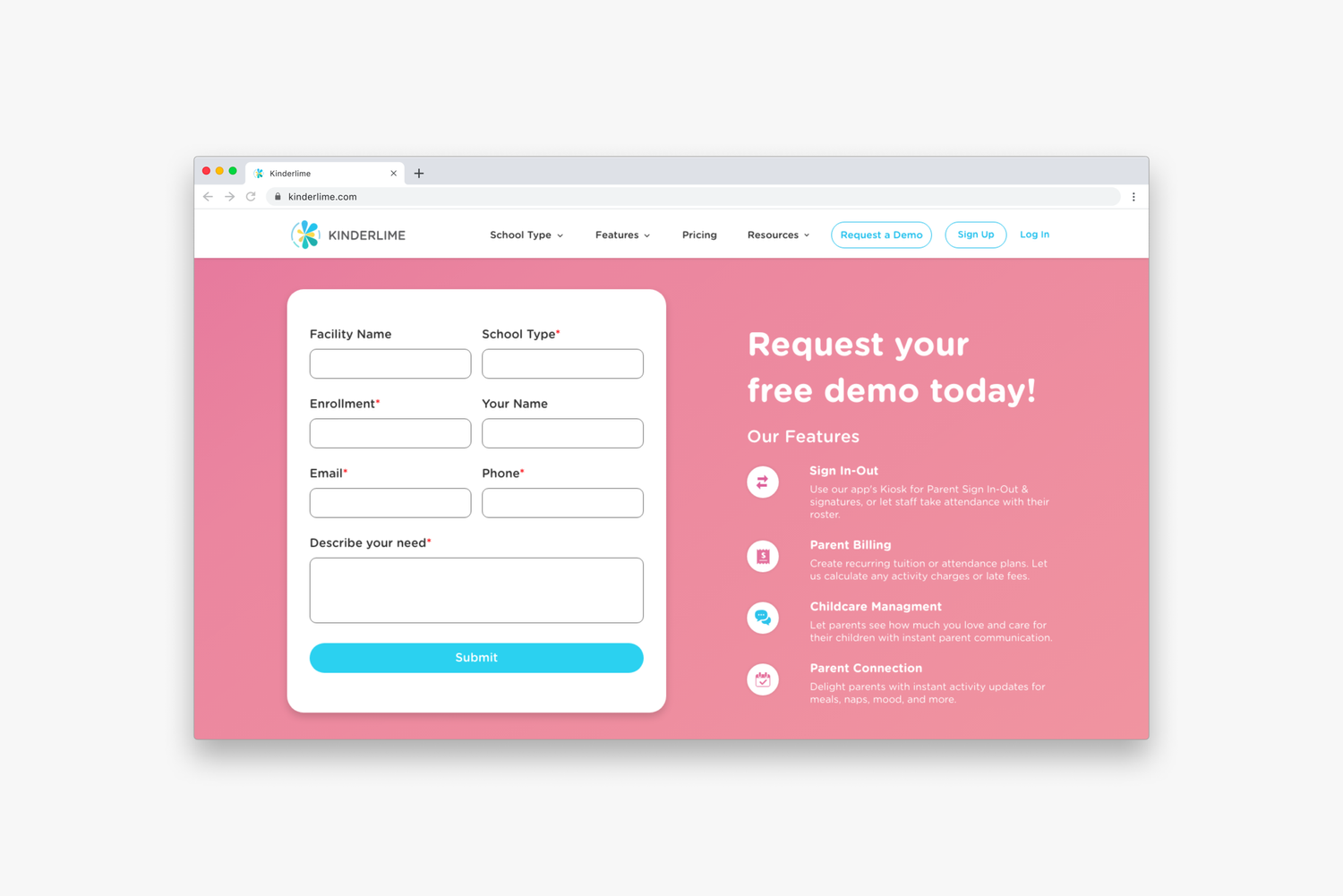 Kinderlime demo request page design